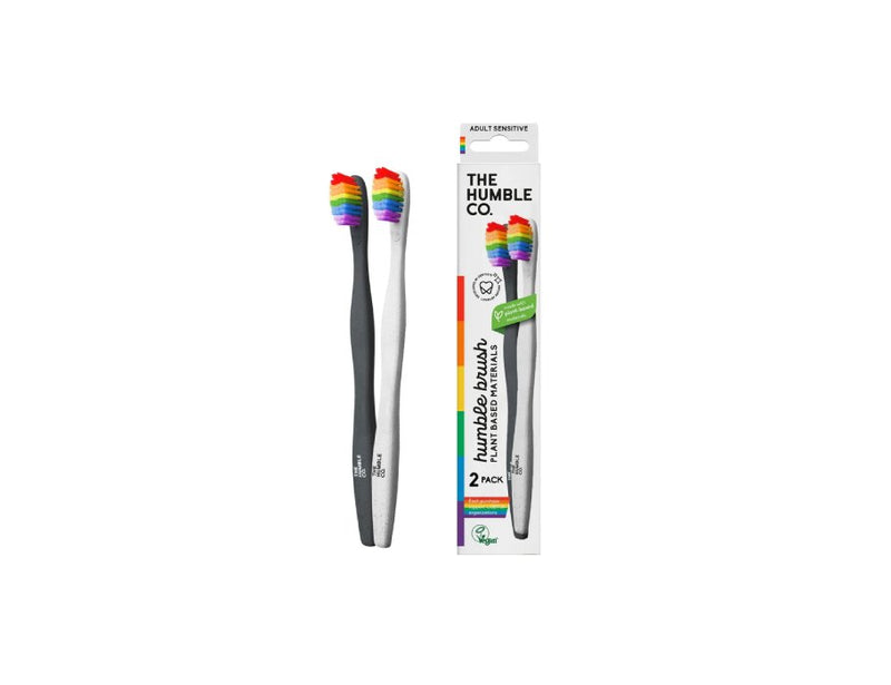 Plant-based Toothbrush - Black/White with Colored Bristles - 2 Pieces 