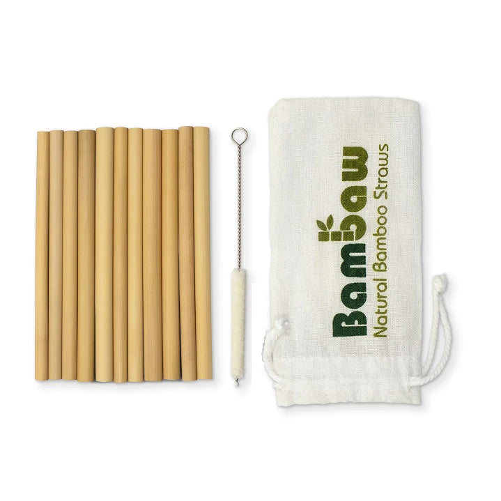 12 Bamboo Straws with bag