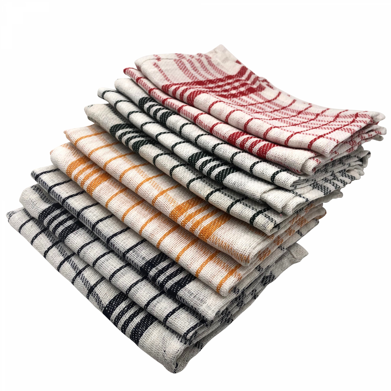 White 10-piece vintage checked cotton kitchen towel set - 40x60cm