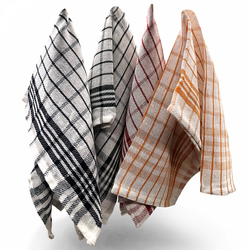 White 10-piece vintage checked cotton kitchen towel set - 40x60cm