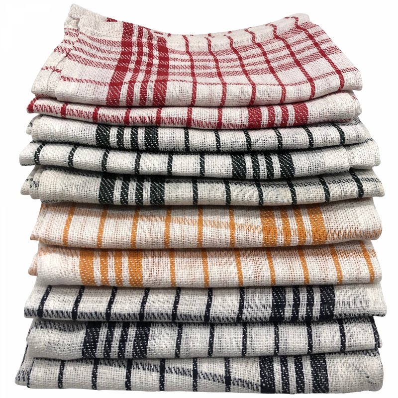 White 10-piece vintage checked cotton kitchen towel set - 40x60cm