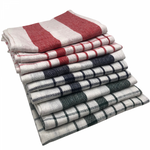 White 10-piece vintage striped and checked cotton kitchen towel set - 50x70cm