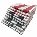 White 10-piece vintage striped and checked cotton kitchen towel set - 50x70cm