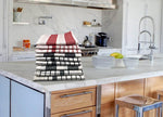 White 10-piece vintage striped and checked cotton kitchen towel set - 50x70cm