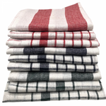 White 10-piece vintage striped and checked cotton kitchen towel set - 50x70cm