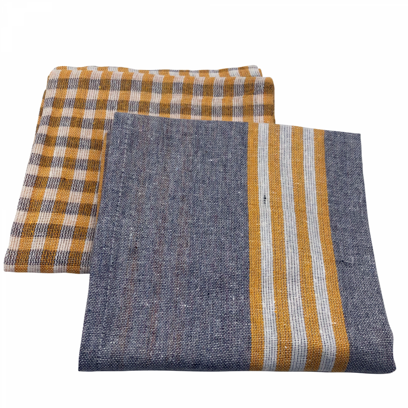 Gray 10-piece vintage striped cotton kitchen towel set - 50x70cm