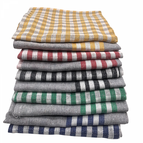 Gray 10-piece vintage striped cotton kitchen towel set - 50x70cm