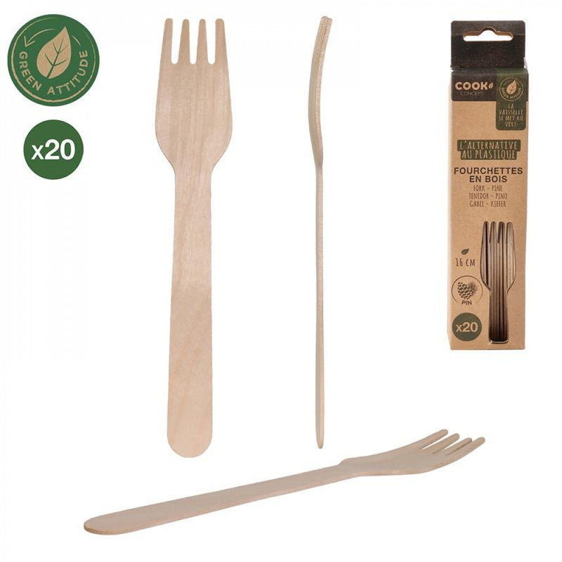 Wooden cutlery Forks - 20 pieces