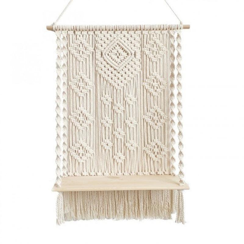 Macramé wall decoration with a shelf