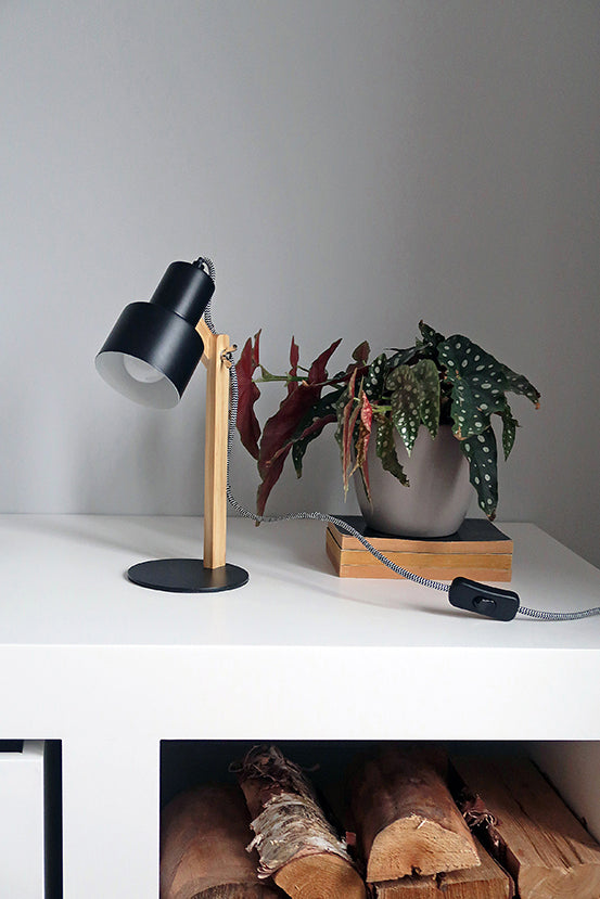 Desk lamp, metal pine wood - Black