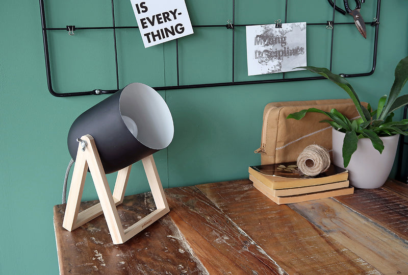 STUDIO desk lamp, metal pine wood - Black